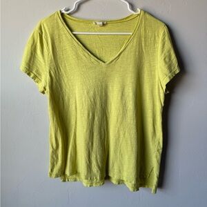 Eileen Fisher Chartreuse V-Neck Short Sleeve Top